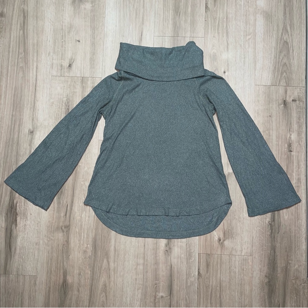 Anthropologie Sage Colored Ribbed Women’s XS Cowl Neck Sweater with Bell Sleeves